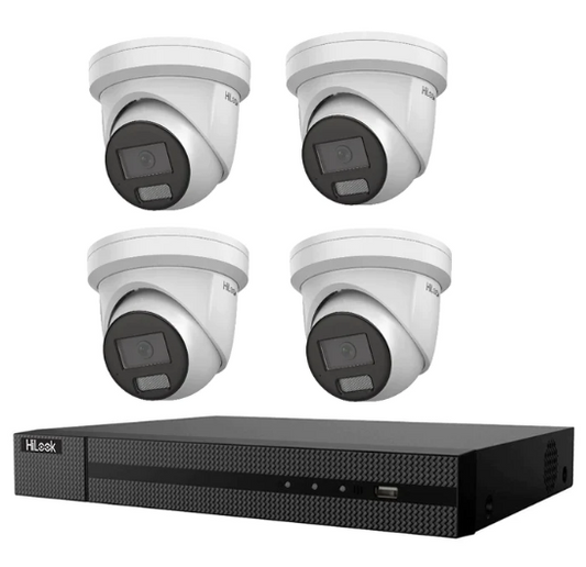 HiLook Hikvision 6MP AcuSense CCTV Kit – 4x Turret IPC-T361H-MU + 4CH PoE NVR (NVR-104MH-C/4P)